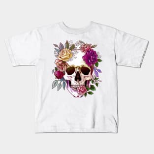 Floral skull watercolor painting style Kids T-Shirt